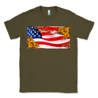 Army Green usa flag and sunflower license plate Classic Tee - HRA Design Shop