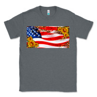 Charcoal Heather usa flag and sunflower license plate Classic Tee - HRA Design Shop