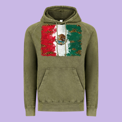 Mexican Flag With Leopard Vintage Hoodie Designed By Ranaportraitstore