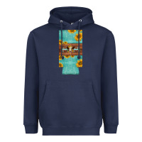 Navy mom hereford cattle sunflowers on tooled leather slim can cooler Heavyweight Hoodie - BarkalooDesign