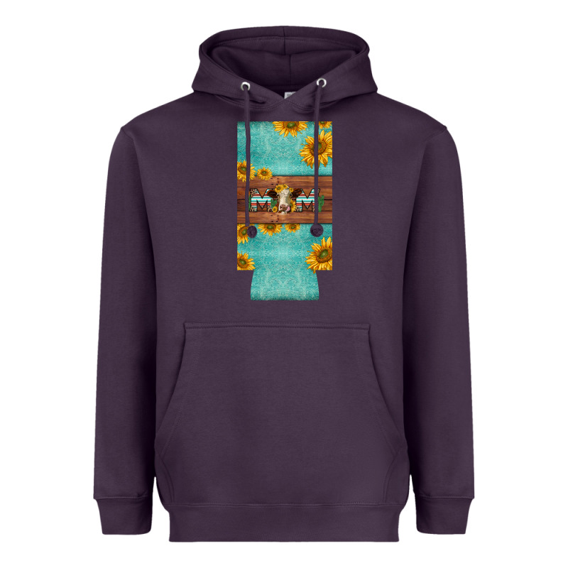 Mom Hereford Cattle Sunflowers On Tooled Leather Slim Can Cooler Heavyweight Hoodie by BarkalooDesign | Teevron