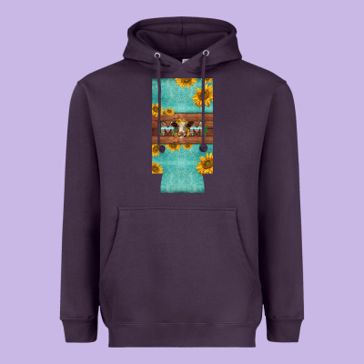 Mom Hereford Cattle Sunflowers On Tooled Leather Slim Can Cooler Heavyweight Hoodie Designed By Barkaloodesign