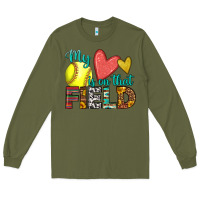 Army Green my heart is on that field softball Long Sleeve Tee - HRA Design Shop