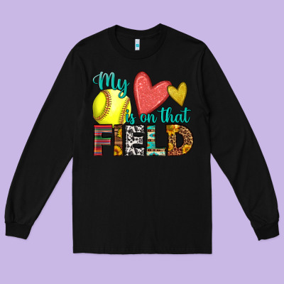 My Heart Is On That Field Softball Long Sleeve Tee Designed By Hra Design Shop