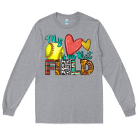 Heather Grey my heart is on that field softball Long Sleeve Tee - HRA Design Shop