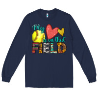 Navy my heart is on that field softball Long Sleeve Tee - HRA Design Shop