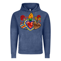 Vintage Denim Sacred heart with leopard and serape heart Vintage Hoodie - RanaPortraitStore