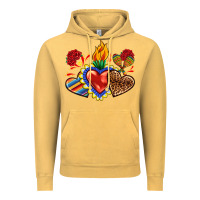 Vintage Mustard Sacred heart with leopard and serape heart Vintage Hoodie - RanaPortraitStore