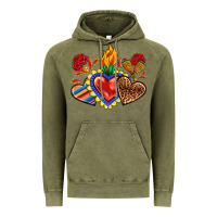 Vintage Olive Sacred heart with leopard and serape heart Vintage Hoodie - RanaPortraitStore