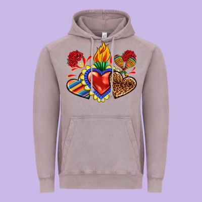 Sacred Heart With Leopard And Serape Heart Vintage Hoodie Designed By Ranaportraitstore