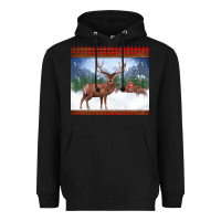 Black christmas reindeer red barn country farm christmas Heavyweight Hoodie - BarkalooDesign