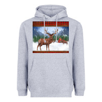 Heather Grey christmas reindeer red barn country farm christmas Heavyweight Hoodie - BarkalooDesign