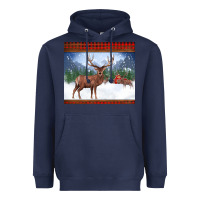 Navy christmas reindeer red barn country farm christmas Heavyweight Hoodie - BarkalooDesign