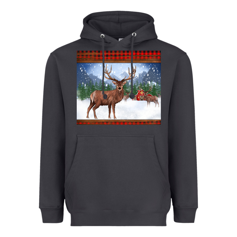 Christmas Reindeer Red Barn Country Farm Christmas Heavyweight Hoodie by BarkalooDesign | Teevron