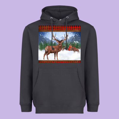 Christmas Reindeer Red Barn Country Farm Christmas Heavyweight Hoodie Designed By Barkaloodesign