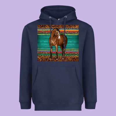 Western Horse Serape  Leather Leopard Heavyweight Hoodie Designed By Barkaloodesign
