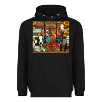 Black Farm Animals On An Old Wagon Heavyweight Hoodie - LillyAllenDesigns