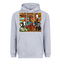 Heather Grey Farm Animals On An Old Wagon Heavyweight Hoodie - LillyAllenDesigns