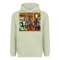 Matcha Farm Animals On An Old Wagon Heavyweight Hoodie - LillyAllenDesigns