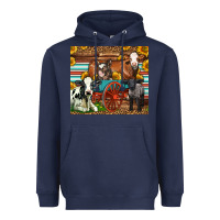 Navy Farm Animals On An Old Wagon Heavyweight Hoodie - LillyAllenDesigns