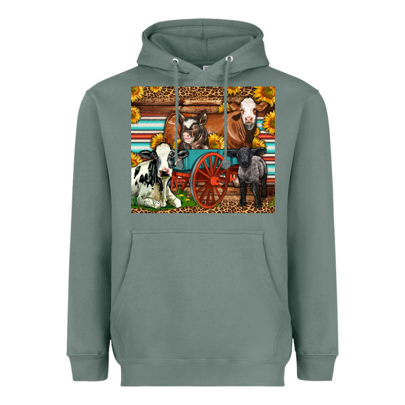 Farm Animals On An Old Wagon Heavyweight Hoodie by LillyAllenDesigns | Teevron