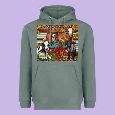 Farm Animals On An Old Wagon Heavyweight Hoodie Designed By Lillyallendesigns