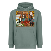 Sage Farm Animals On An Old Wagon Heavyweight Hoodie - LillyAllenDesigns