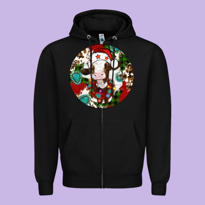 Christmas Cow Gemstone Zipper Hoodie Designed By Artiststas