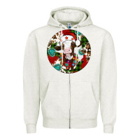 Oatmeal Heather Christmas cow gemstone Zipper Hoodie - Artiststas