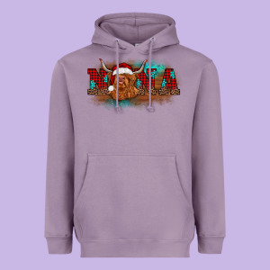 Christmas Nana Highland Cow Heavyweight Hoodie Designed By Barkaloodesign