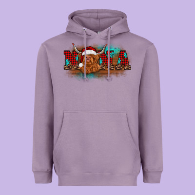 Christmas Nana Highland Cow Heavyweight Hoodie Designed By Barkaloodesign