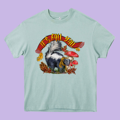 It's Fall Y'all Skunk Heavy Core Tee Designed By Lillyallendesigns