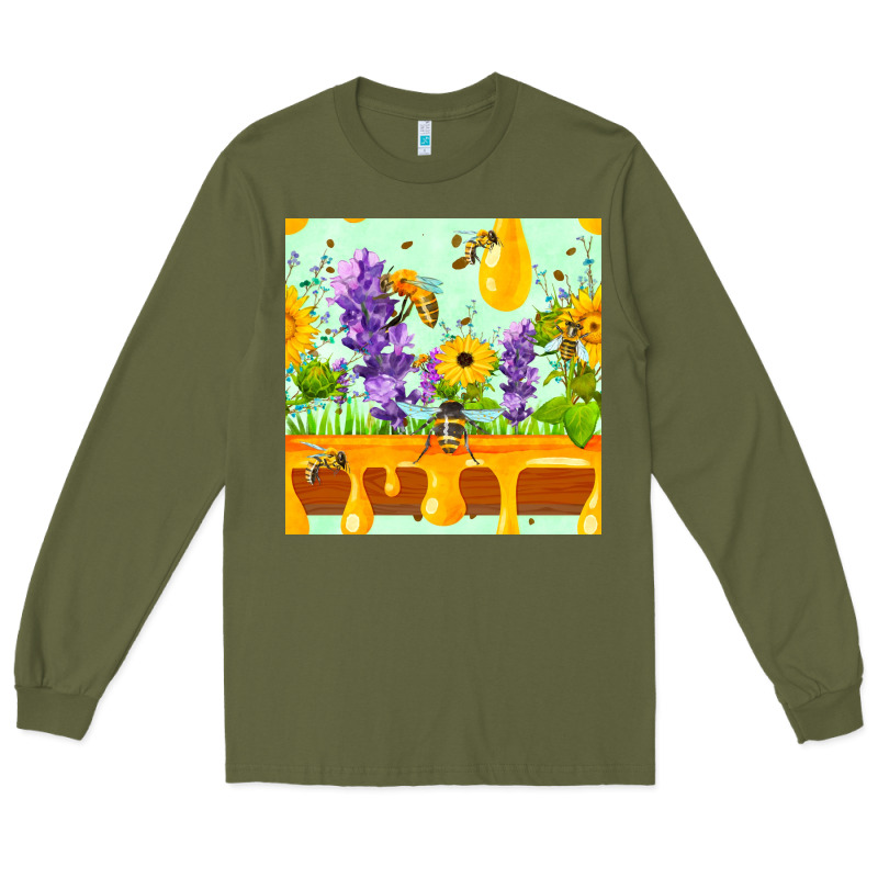 Honeydrip Bee Lavender Daisy Sunflower Seamless Pa Long Sleeve Tee by FaDigitalArtStudio | Teevron