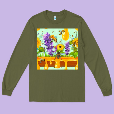Honeydrip Bee Lavender Daisy Sunflower Seamless Pa Long Sleeve Tee Designed By Fadigitalartstudio