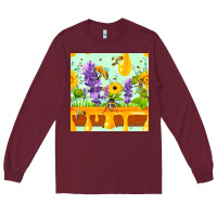 Burgundy honeydrip bee lavender daisy sunflower seamless pa Long Sleeve Tee - FaDigitalArtStudio