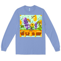 Colony Blue honeydrip bee lavender daisy sunflower seamless pa Long Sleeve Tee - FaDigitalArtStudio