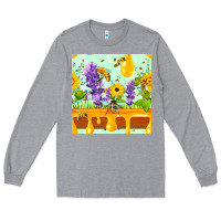 Heather Grey honeydrip bee lavender daisy sunflower seamless pa Long Sleeve Tee - FaDigitalArtStudio