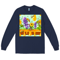 Navy honeydrip bee lavender daisy sunflower seamless pa Long Sleeve Tee - FaDigitalArtStudio
