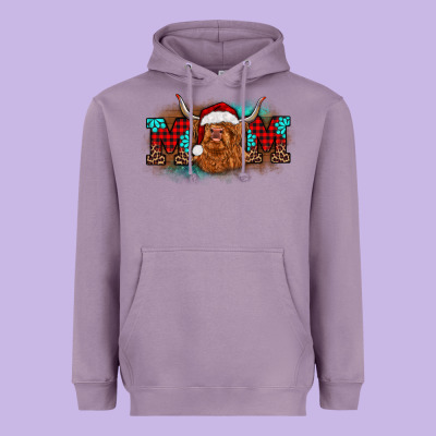 Christmas Mom Highland Cow Heavyweight Hoodie Designed By Barkaloodesign