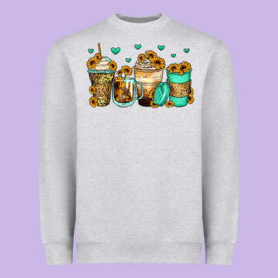 Sunflowers Coffee Cups Heavyweight Sweatshirt Designed By Zillion Design Studio