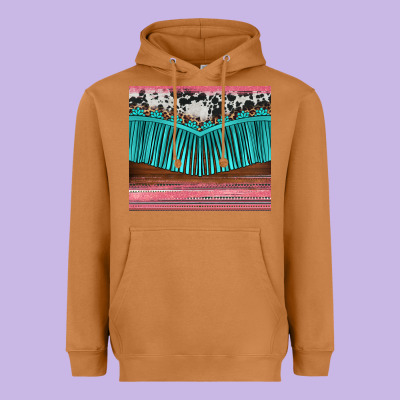 Western Fringe Cowhide Leopard Heavyweight Hoodie Designed By Barkaloodesign