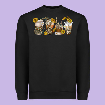 Heavyweight Sweatshirt skeleton hands coffee cups