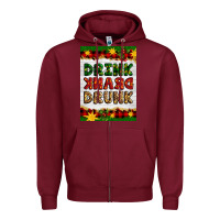 Burgundy Christmas Drink Drank Drunk Zipper Hoodie - Artiststas