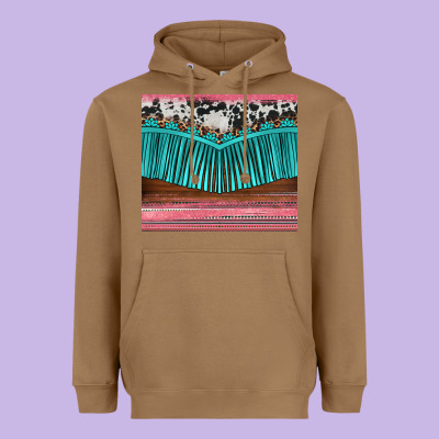 Western Fringe Cowhide Leopard Heavyweight Hoodie Designed By Barkaloodesign