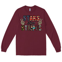 Burgundy stars and stripes Long Sleeve Tee - CowhideDigitalArt