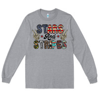 Heather Grey stars and stripes Long Sleeve Tee - CowhideDigitalArt