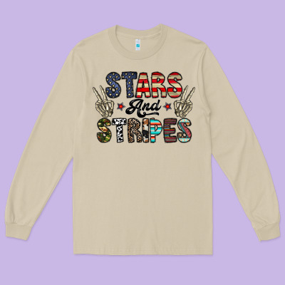 Stars And Stripes Long Sleeve Tee Designed By Cowhidedigitalart