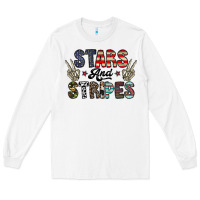 White stars and stripes Long Sleeve Tee - CowhideDigitalArt