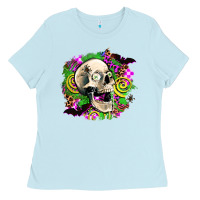 Baby Blue halloween skull Ladies Tee - AdoDesignShop