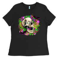 Black halloween skull Ladies Tee - AdoDesignShop